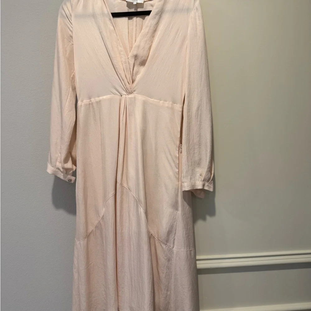 VINCE Light Pink Silk Midi Dress in Neutral Cream Small Size 4 - Picture 8 of 12